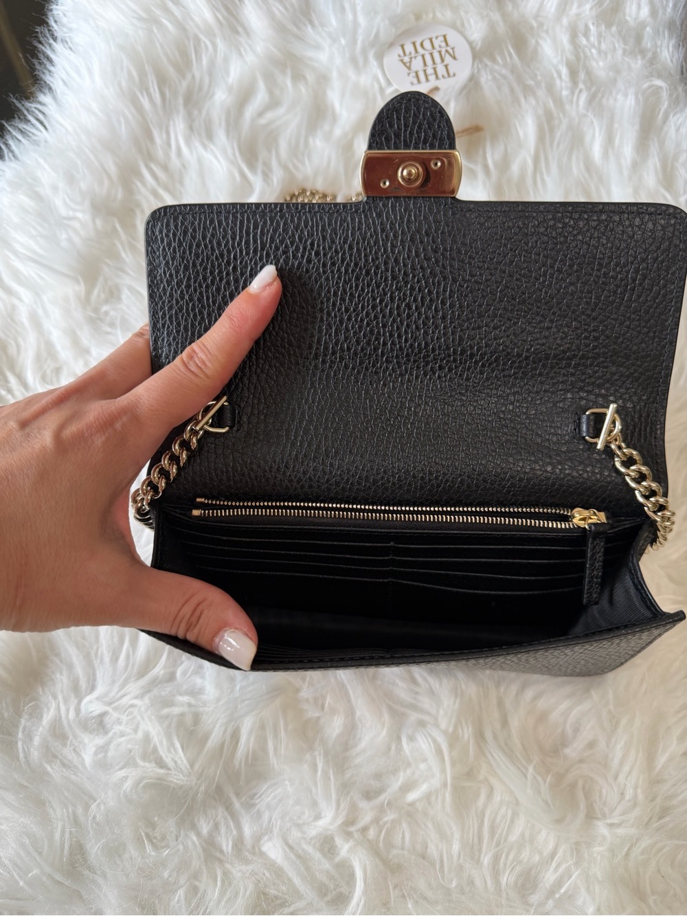 GUCCI INTERLOCKING G WALLET ON CHAIN Grained Leather - Picture 4 of 12